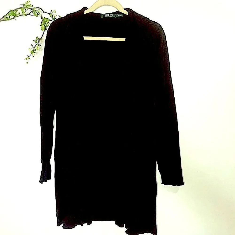 Ralph Lauren Black Long Cardigan Sweater Ruffle